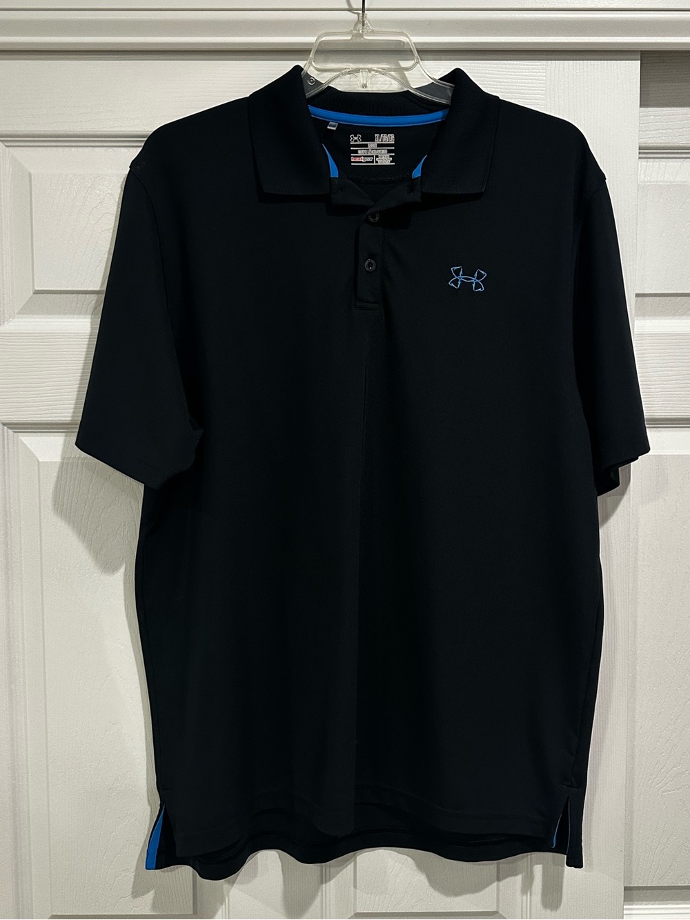 Under Armour Men’s Black Polo with Blue Logo Accent